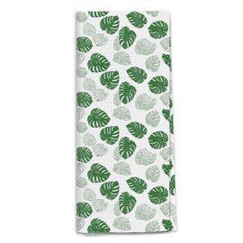 QGFM Green Monstera Leaf Kitchen Towels, Monstera Leaf Decor Dish Tea Towels for Kitchen, Green Tropical Nature Botanical Decorative Hand Towel for Bathroom, 16x24 Inch