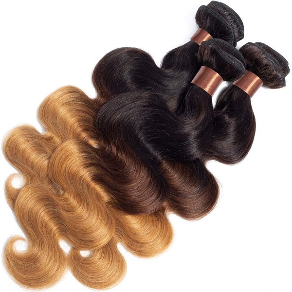 BLACKMOON HAIR 18 20 22 Inch Brazilian Virgin Ombre Hair Body Wave Hair Weave 3 Bundles Unprocessed Virgin Human Hair Extensions T1B/4/27