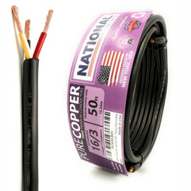 NATIONAL Wire&Cable - 16 Gauge 3 Conductors Premium Electrical Wire - Made in USA - 16 AWG Wire Stranded PVC Cord Copper Cable 50 Ft. Flexible Low Voltage LED Cable Lamps Lighting Automotive