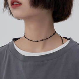 CSIYANJRY99 Sideways Cross Necklace for Women Small Interlinked Cross Choker Necklace Trendy Cross Charm Faith Religious Jewelry (Black)
