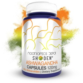 Nootropics Depot Shoden Ashwagandha Extract Capsules | 120mg | 30 Count | 35% Withanolides