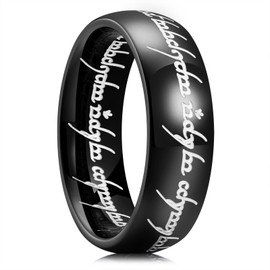 King Will Stainless Steel Black One Ring for Men Lord Ring Magic Power Ring, Etched Pattern Magic Wedding Band, High Polished Comfort Fit Size 10