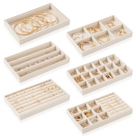 Jieting Velvet Jewelry Organizer Trays 6 Set, Stackable Jewelry Organizer for Drawer and Display Case Storage Jewelry Drawer Organizer Inserts Ring Watch Necklace Bracelet