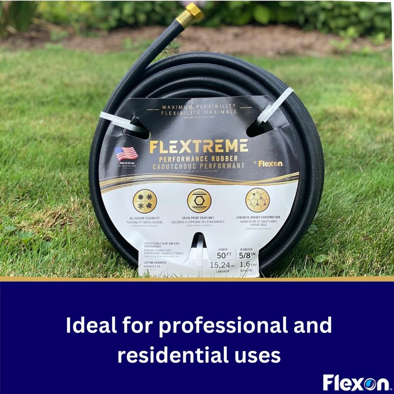Flexon FLXPR5850 Flextreme Performance Rubber Garden Hose, 50 ft, Black
