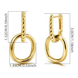 Hoop Earrings for Women Trendy - Sterling Silver Hypoallergenic Gold Oval Twisted Earrings Paperclip Link Chain Drop Dangle Earrings for Her for Christmas