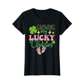 Womens Growing My Lucky Charm, Pregnancy Announcement St Patricks T-Shirt