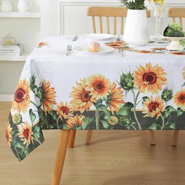 SASTYBALE Sunflower Tablecloths, Spillproof Summer Tablecloths, Dust-Proof Green Border Decorative Polyester Fabric Table Cover for Fall Dining, Party, Indoor, Outdoor(Rectangle,60" x 120 ")