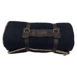 Walden Backyards Oversized Fire Retardant Fireside Wool Blanket with Leather Carrying Strap (Midnight Blue with Brown Leather Carrier)