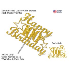 Decoración para tartas de cumpleaños con purpurina dorada, ideas de decoración de fiesta, calidad premium, resistente con purpurina de doble cara, palo de acrílico. Fabricado en Estados Unidos (100)