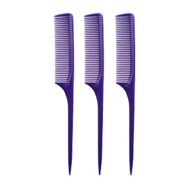 Allegro Combs 61 XL Rat Tail Combs Wide Tooth Comb Detangling Hair Styling Coarse Hair Foiling Thick Back Parting Combs Hairstylist Combs For Women Made In USA 3 Pc. (Dark Purple)