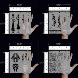 CrafTreat Reusable Tribal Stencils for Painting on Wood, Wall and Tile - Tribal Potters, Tribal Daily Chores, Congo Mask and Tribal Faces Background - 4 Pcs - 6x6 Inch Each - DIY Craft Stencils