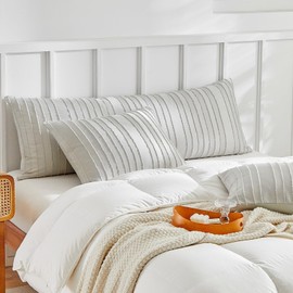 WARMDERN Light Grey Striped Pillow Covers King Pillow Cases Soft Microfiber Stripe Pillow Cases Set of 2 Boho Tufted Stripes Textured Pillowcase with Envelope Closure(Light Grey, King, 20x36 Inches)