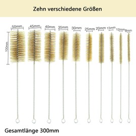 Brass Pipe Brush Set, Wire Brush, Round, Pipe Cleaning Brush, 8/10/15/20/25/30/35/40/45/50 mm, Brass Cylinder Brush, for Pipe Pipe Cylinder Bores, Cleaning Hand Tool