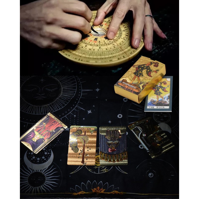YIMINGOUFEI Tarot Card Deck 78 Cards Gold Foil Embossed Medieval