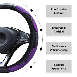 LMYDIDO Car Steering Wheel Cover Leather, Anti-slip Breathable Carbon Fiber Sports Elastic Band Without Inner Ring Steering Wheel Cover Universal Size 37-39cm /14.5-15inch (Purple)