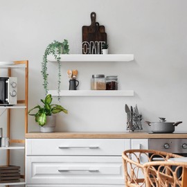 AZSKY White Floating Shelf 16 inch Wall Mounted Wood Shelves for Bathroom, Bedroom, Living Room, Kitchen, Laundry Room Hanging Shelf for Books Storage Decor with 22lbs（Set of 2