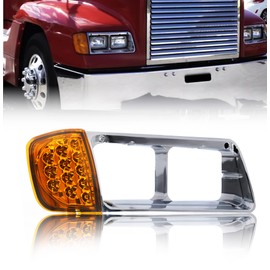 Torque Headlight Bezel Passenger Right Side Replacement for 1989-2002 Freightliner FLD semi Trucks with Amber LED Turn Signal Light Assembly DOT SAE Approved 3 Wires RH (TR039-R)