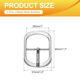 PATIKIL Single Prong Buckle, 4 Pcs 1 Inch Adjustable Metal Roller Buckle Oval Center Bar Buckle Belt Buckles for Bags DIY Crafts Purse Straps Shoe Belts Making Accessories, Silver Tone