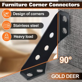 GOLD DEER Set of 10 Stainless Steel Furniture Corner Connectors, Thickened Triangle Stabilizer for Wooden Furniture with Screws and Driver, Furniture Corner Connector, Angle Bracket, Trapezoid Corner