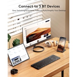 Samsers Foldable Bluetooth Keyboard with Numeric Keypad, Samsers Full-Size Wireless Folding Keyboard with PU Leather, Portable Travel Keyboard for iOS Android Windows Mac OS, Support 3 Device(BT5.1 x 3)-Black