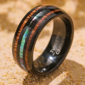 Vakki 8 mm Men's Wooden Ring with Abalone Shell / Arrow Black Tungsten Ring Friendship Ring Engagement Ring Wedding Ring Size 54 to 72 (17.2-22.9), Tungsten