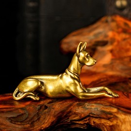 CHOVY Exquisite 100% Solid Brass Doberman Figurine - Handcrafted Vintage Sitting Dog Statue, Premium Office Desk Decor for Men, Unique Gift for Dog Lovers & Breed Enthusiasts