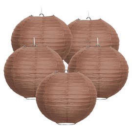 WIRESTER 5 Pack Lanterns (12 Inch) Tissue Paper Decorations for Wedding, Party, Birthday, Baby Shower - Dark Brown