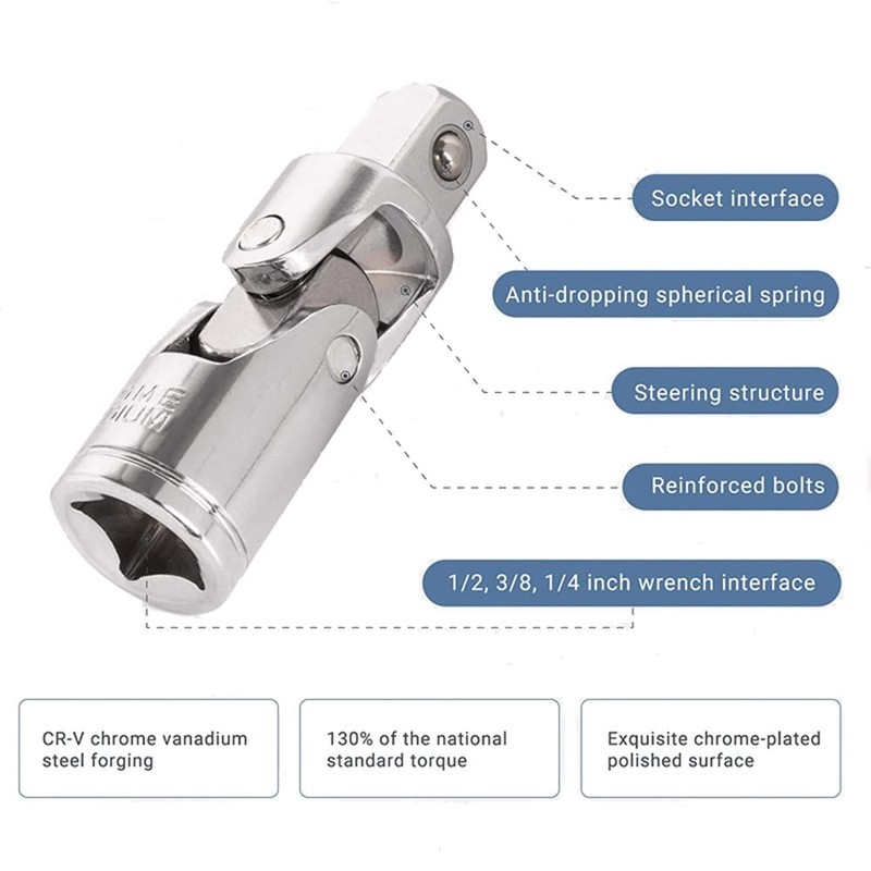 Bestgle 3pcs 1/4" 3/8" 1/2" Universal Joint Impact Socket Wrench