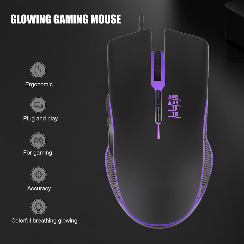 Gaming-Maus, Tragbare Ergonomische Kabelgebundene Maus mit USB-Kabel, 4 Farben Hintergrundbeleuchtung
