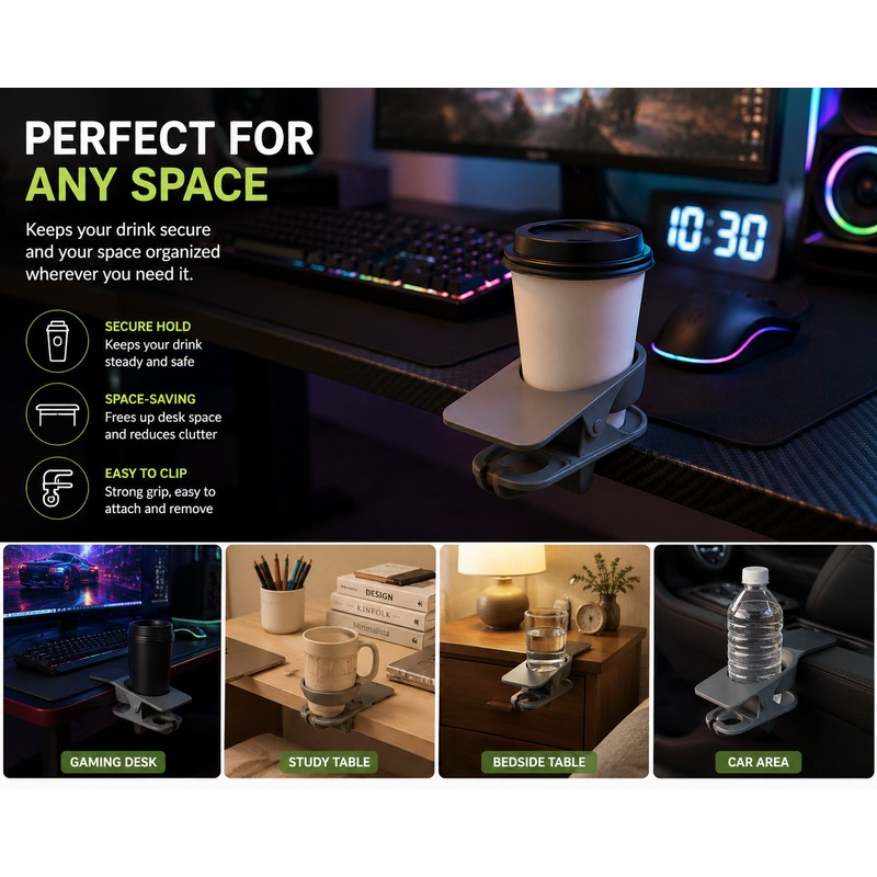 Desk Cup Holder for Drinks – Space-Saving Side Organizer for