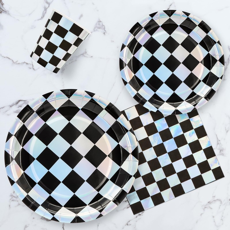 Party Tableware 96 Checkerboard Party Tableware Set Checked Piece Black