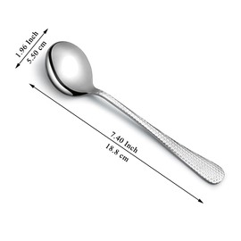 Kyraton 12-Piece Stainless Steel Hammered Soup Spoons, Dishwasher Safe