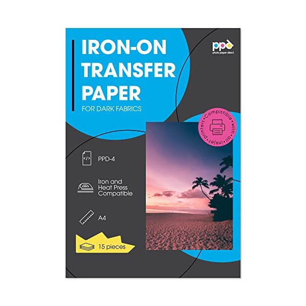 PPD 15 x A4 Inkjet Premium Transfer Paper for Dark Textile, Iron and Transfer Press PPD-4-15