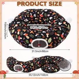 Aliceset Mushroom Spring Cat Tunnel Bed for Indoor Cats 3ft x 3ft x 10in Foldable Cat Donut Tunnel with Washable Cushion Mushroom Pet Peekaboo Cave Toy for Small Kitten Kitty