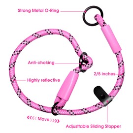Codepets Detachable 2/5" Slip Lead Dog Leash, 4FT 6FT 8FT with Comfortable Silicone Handle Strong Rope Leash for Large Medium Small Dogs No Pull Highly Reflective Pet Training Leash (Pink-Black, 4FT)