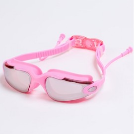 Women's High-Definition Myopia Waterproof Swim Goggles with Integrated Earplugs Anti-fog LF738 Blue Silver Plated 10ea