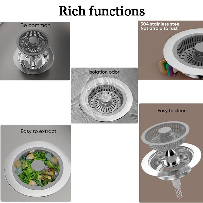 Kitchen Sink Drain Strainer，3in1 Stainless Steel Pop-Up Sink Strainer Stopper（2Pcs）