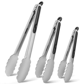 Liyquint Stainless Steel Tongs Set - 3-Piece Kitchen Tongs (7/9/12 Inch) for Cooking, Grilling & BBQ, Heat Resistant to 600℉, Durable Metal Tongs for Serving, Buffet & Barbecue, Non-Slip Grip (3)