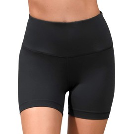 Pantalones cortos de yoga Power Flex de cintura alta de 90 grados por Reflex – Pantalones cortos de motociclista con control de abdomen para mujer, paquete de 2, Black 2 Pack 5", M