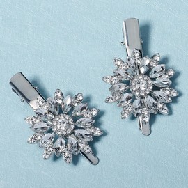 YUEKISEN 2Pcs Crytsal Flower Bridal Hair Clips Sparkly Rhinestone Flower Hair Barrette for Women Wedding Party Prom Headpiece Silver Flower Hair Accessories
