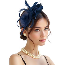 MIREAZW Fascinators Hats for Girls and Women Feather Tea Party Hats Mesh Hat with Headband and Clip Blue