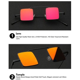 OWL Ladies Vintage Square Small Black Metal Frame Sunglasses Pink Lens Shades