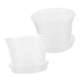 BESPORTBLE 4sets Clear Plastic Orchid Pots with Saucers of Breathable Nursery Pots for Indoor and Outdoor Planting for Orchids Vegetables and Flowers Lightweight and Durable Design