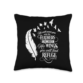 Bible & Scripture Christian T-Shirt Co. He Will Cover You With His Feathers Christian scripture Throw Pillow, 16x16, Multicolor