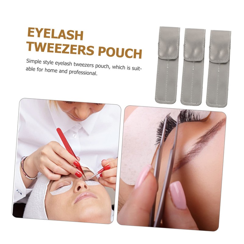 TOVINANNA 3pcs Eyelash Tweezers Case Lash Tweezers Pouch for Travel