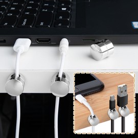 HINZIC 3Pack Cable Anchors for Desk, Metal Phone Cord Holder, Adhesive Cord Clips Silver Adjustable Wire Organizer Charger Management for Nightstand Office Home Desktop Wall