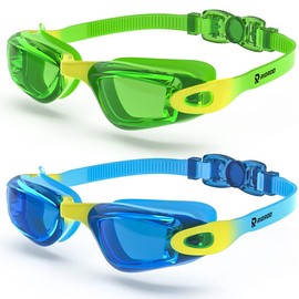 RIOROO Kinder Schwimmbrille, 2 Stücke Schwimmbrille für Kinder 6-14 Jahre Junior Jungen Mädchen Kein Auslaufen Antibeschlag 100% UV-Schutz, Blendfreie Schwimmbrille mit Gratis Schutz Fall