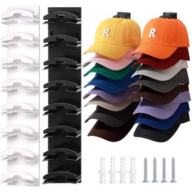 Upgraded Hat Rack for Wall with Strong Adhesive Hold up to 16 Hats,  Hat Organizer for Baseball Caps 2Pack, Hat Hanger Holder Display for Door Closet, Cap Organizer Storage Multilayer Two Mounting Option - Color: black