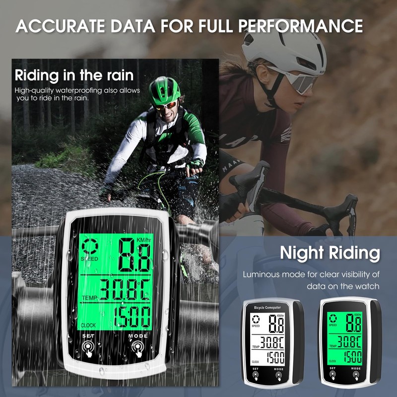 Vidacharmy 2.4 Inch Multifunctional Waterproof Bicycle Odometer with LCD Backlit
