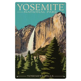 Lantern Press 6x9 Inch Wood Sign, Ready to Hang Wall Decor, Yosemite National Park, California, Yosemite Falls